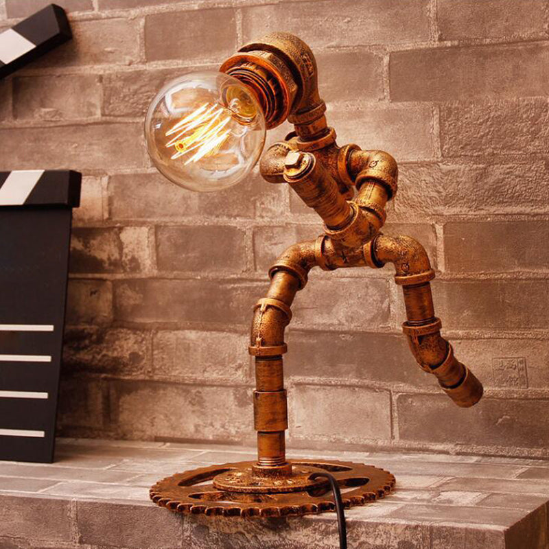 Vintage Brass 1-Light Nightstand Lamp - Jogger-Shaped Metal Night Table Light