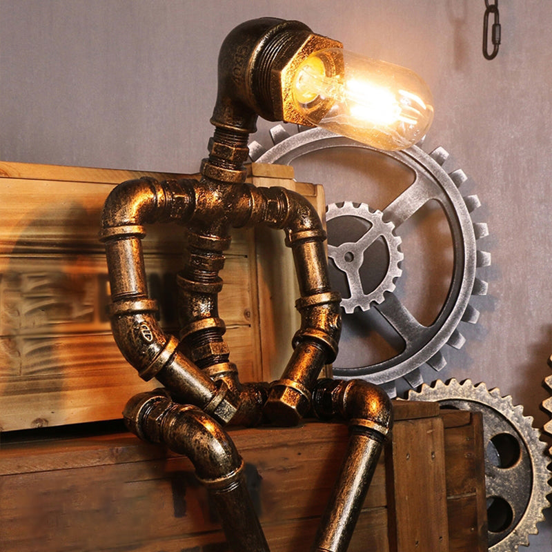 Brass Robot Nightstand Lamp - Metal Table Lighting For Bedroom / B