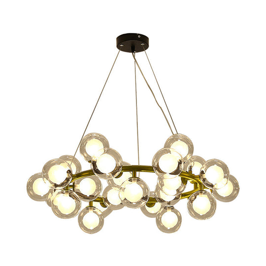 Modern Glass Chandelier - Global Shade Ceiling Light Fixture With Black/Gold Finish And Metal Ring