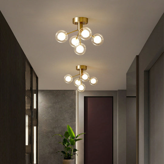 Modernist Dual Glass Molecular Semi-Flush Light With 5 Lights - Ideal For Corridors