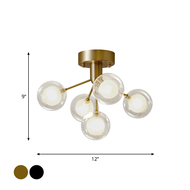 Modernist Dual Glass Molecular Semi-Flush Light With 5 Lights - Ideal For Corridors
