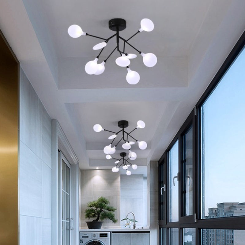 Modern Led Flushmount Ceiling Lamp - Metallic Contemporary Lighting For Bedroom 9 / Black Leaf