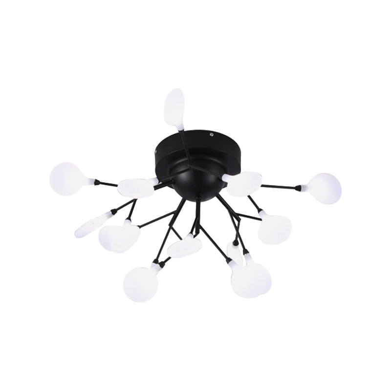 Modern Led Flushmount Ceiling Lamp - Metallic Contemporary Lighting For Bedroom 15 / Black Leaf