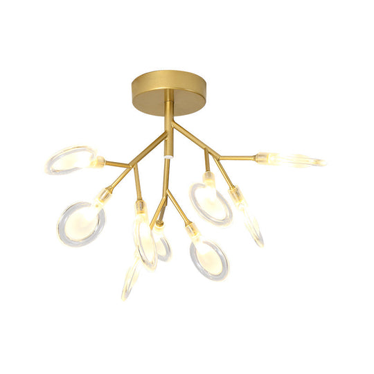 9-Head Gold Leaf Ceiling Lamp: Contemporary Semi Flush Mount Light For Porch With Acrylic Shade