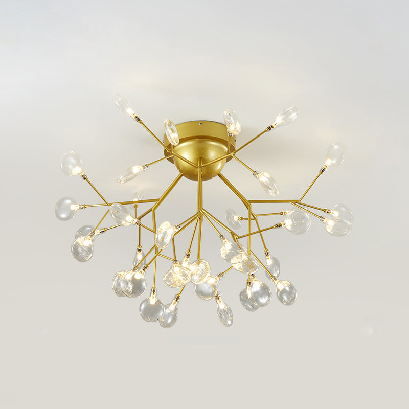 Nordic Flush Mount Led Ceiling Light In Brass For Living Room With Heracleum Metal Fixture