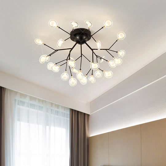 Modern Leaf-Shaped Led Ceiling Lamp For Bedroom - Acrylic Flush Mount 27 / Black