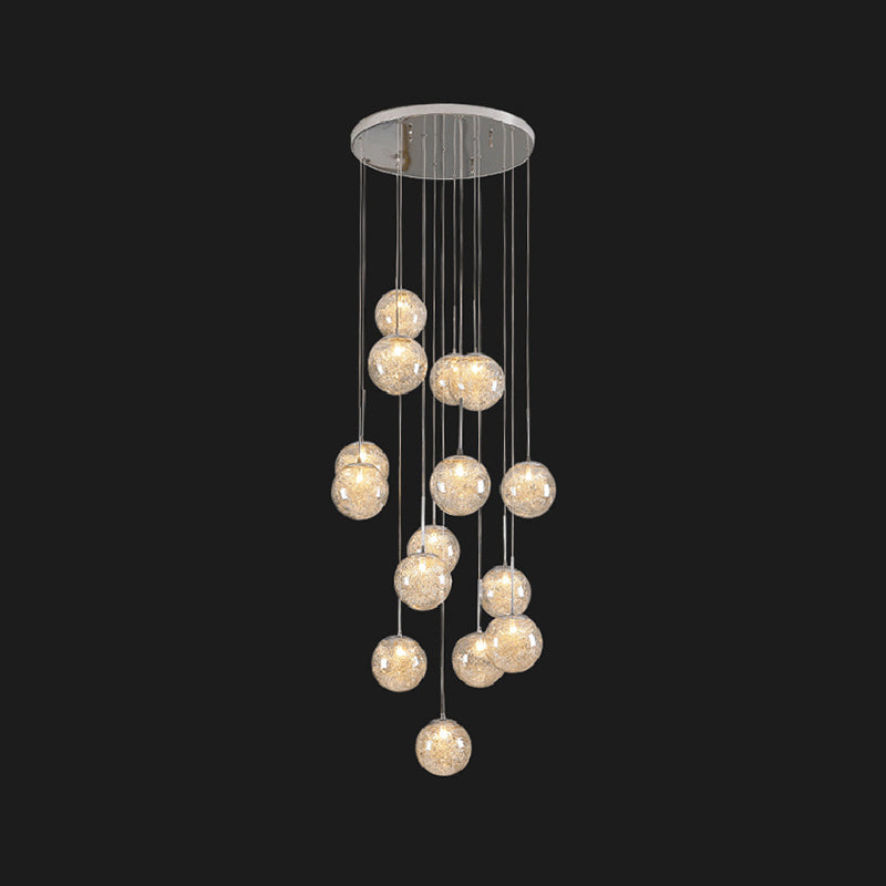 Clear Glass Spherical Multi Light Pendant Hanging Lamp  for Stairs