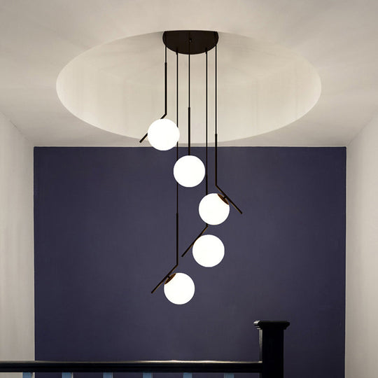 Black Globe Multi Light Chandelier Simple Glass Pendant Lighting Fixture for Stairs