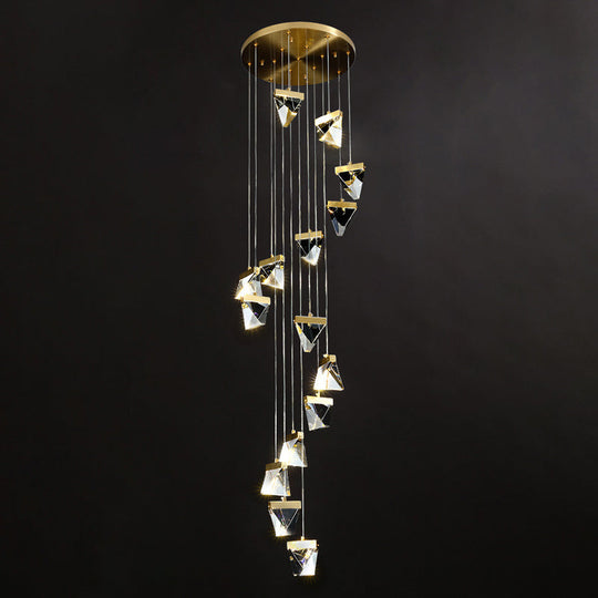 Contemporary Crystal Cluster Pendant For Stairs - Clear Triangle Spiral Hanging Light