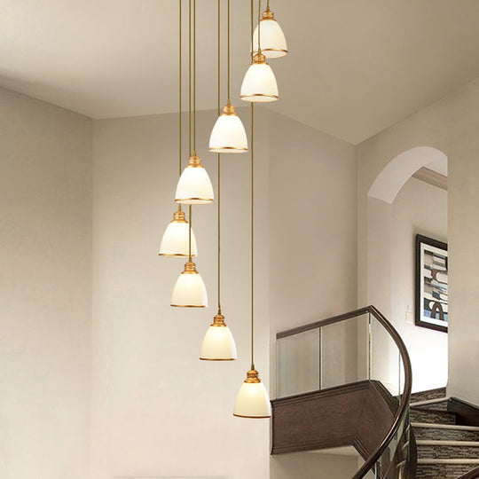 Sleek Opal Glass Spiral Pendant Ceiling Light For Living Room 8 / Gold