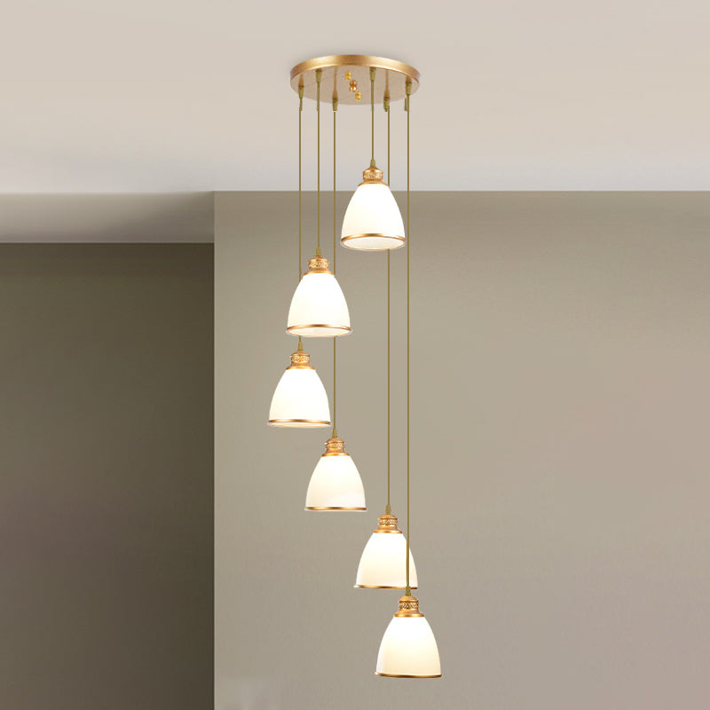 Dome Opal Glass Spiral Pendant Ceiling Light for Living Room - Simplicity and Elegance