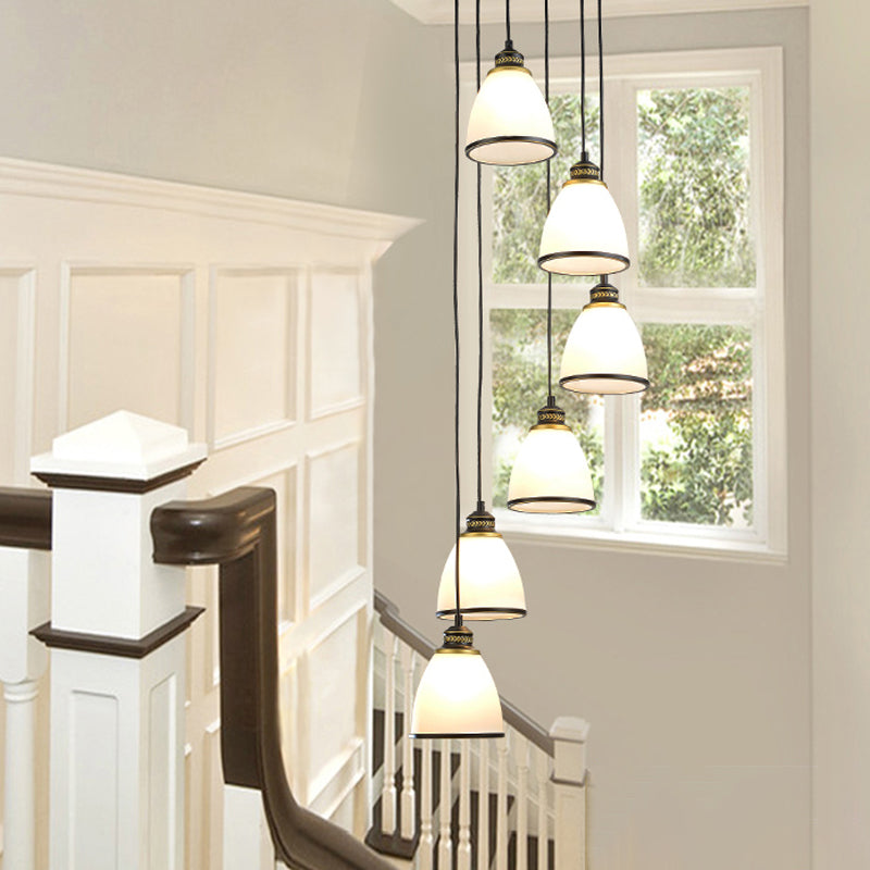 Sleek Opal Glass Spiral Pendant Ceiling Light For Living Room 6 / Black