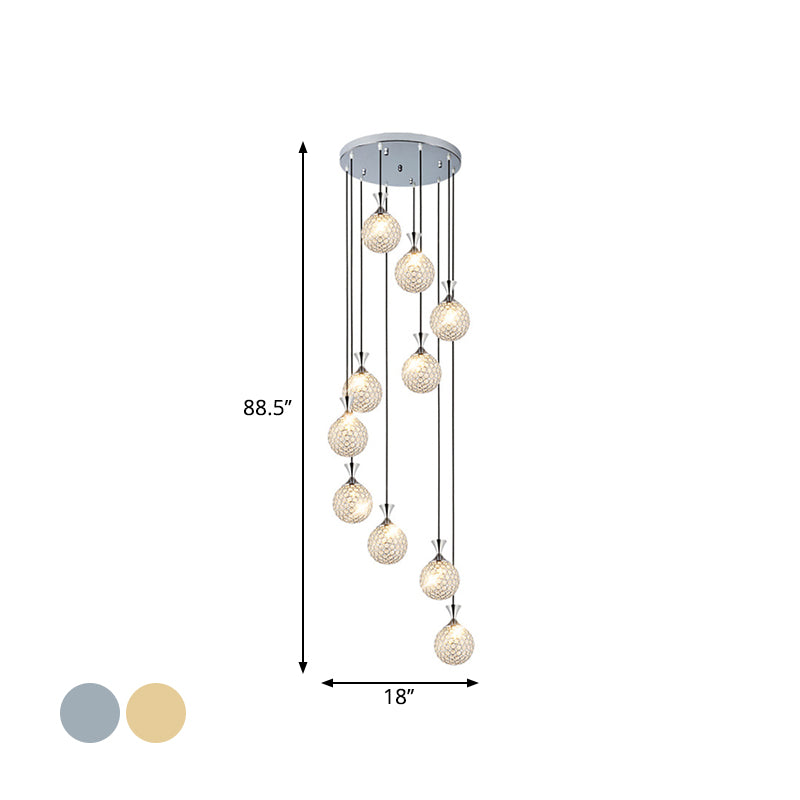 Modern Crystal Ball Pendant Light: Spiral Cluster Design 10-Light Hanging Fixture