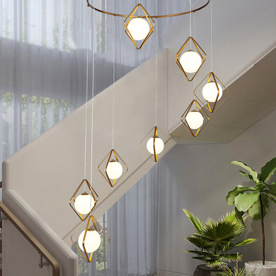 Modern Multi Light Pendant Lamp With Opal Glass Shade - Perfect For Living Room 8 / Gold Round