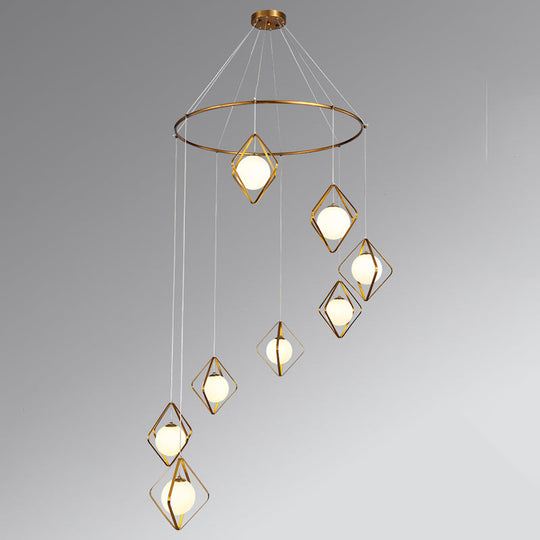 Opal Glass Shade Multi Light Pendant with Global Metallic Design for Living Room