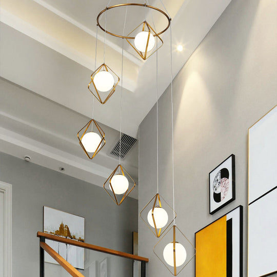 Modern Multi Light Pendant Lamp With Opal Glass Shade - Perfect For Living Room 6 / Gold Round