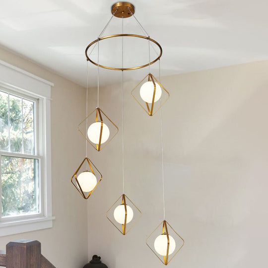 Modern Multi Light Pendant Lamp With Opal Glass Shade - Perfect For Living Room 5 / Gold Round