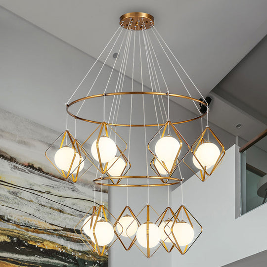 Modern Multi Light Pendant Lamp With Opal Glass Shade - Perfect For Living Room 14 / Gold Round