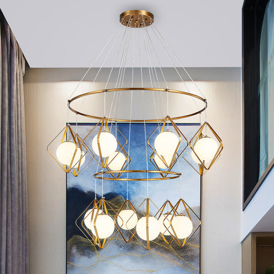 Opal Glass Shade Multi Light Pendant with Global Metallic Design for Living Room