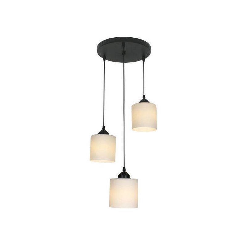 Opal Glass Stairs Pendulum Light: Modernist Cylinder Cluster Pendant In Black 3 / White A