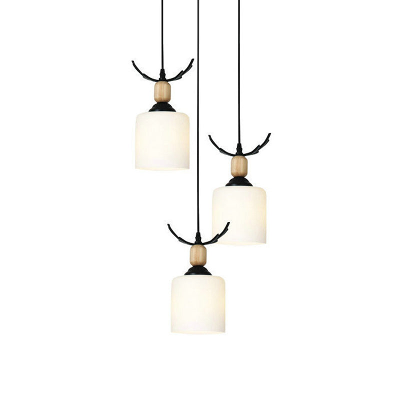 Opal Glass Stairs Pendulum Light: Modernist Cylinder Cluster Pendant In Black 3 / White B