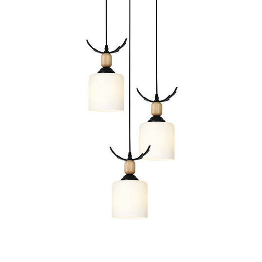 Opal Glass Stairs Pendulum Light: Modernist Cylinder Cluster Pendant In Black 3 / White B