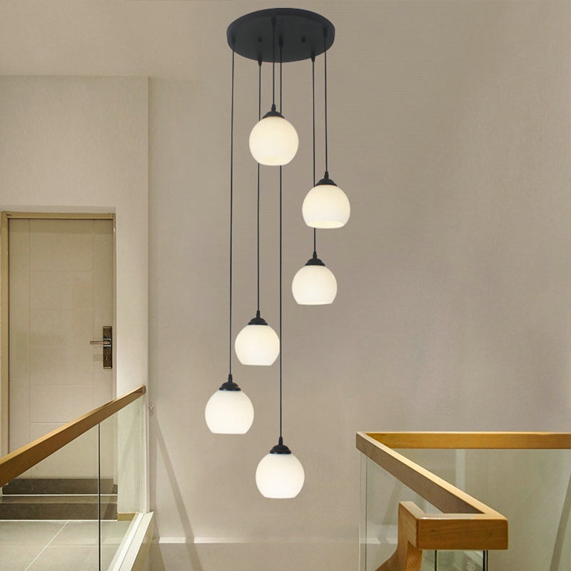Black Milky Glass Spiral Multi Pendant Ceiling Light For Stairs 6 / White A