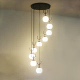 Black Milky Glass Spiral Multi Pendant Ceiling Light For Stairs