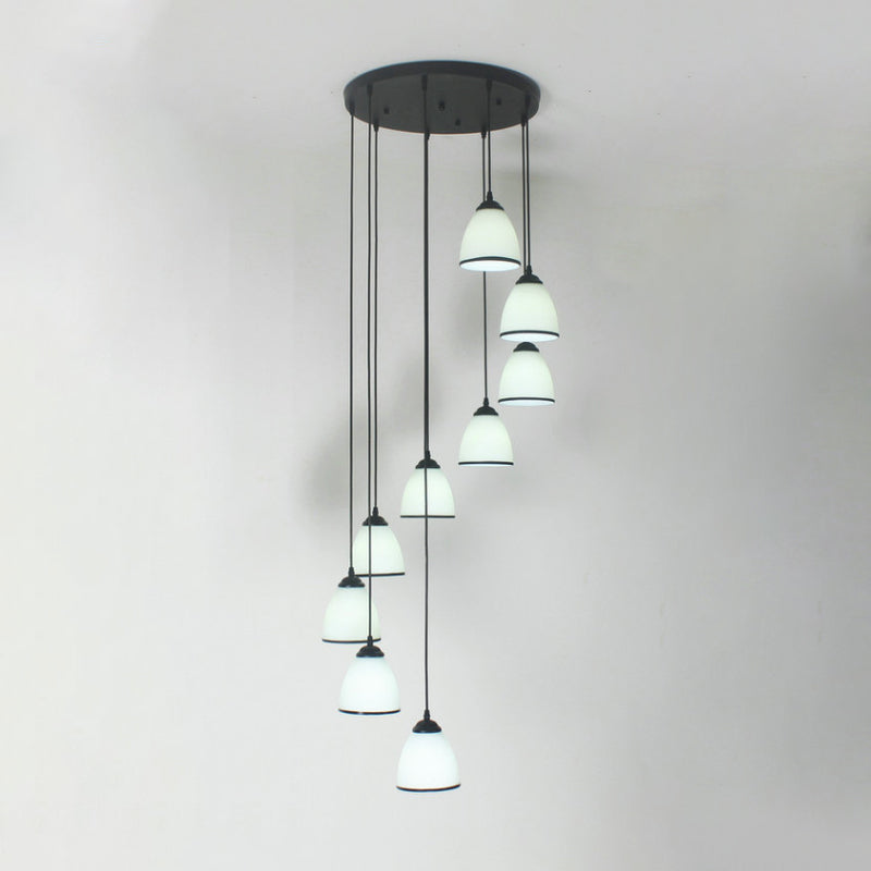 Dome Swirl Cluster Pendant Light in Black - Contemporary Opal Glass Hanging Lighting