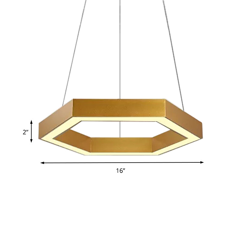 Modern Hexagon Metal Suspension Lamp - 16"/23.5"W LED Pendant Light - Gold Finish - Living Room Ceiling Hanging Fixture