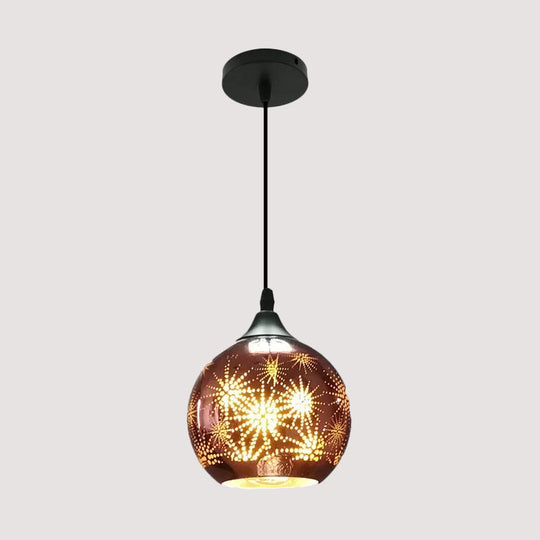 Modernist Firework Glass Globe Ceiling Light - Bronze Suspension Lighting For Corridor
