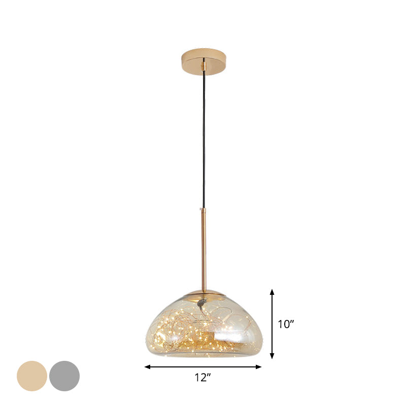 Minimalist Glass Pendant Light With Domed String Suspension - 1 Head Drop Lamp