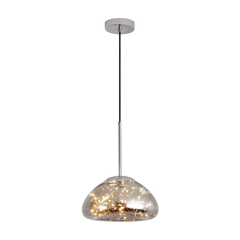 Minimalist Glass Pendant Light With Domed String Suspension - 1 Head Drop Lamp Chrome