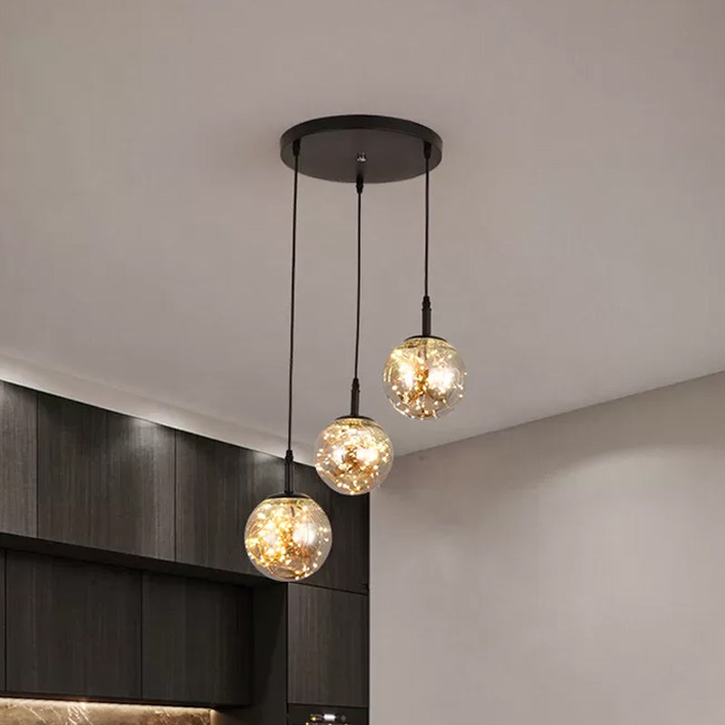Simplistic Glass Starry Pendant Light For Bedroom - Spherical Cluster Hanging Lamp Kit