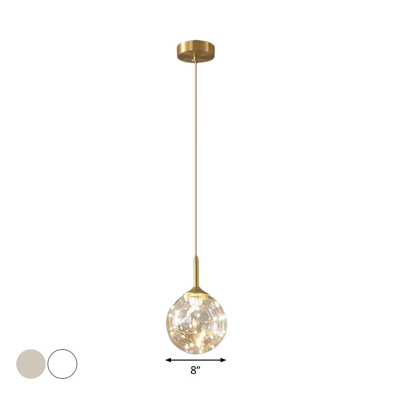 Brass Glass LED Pendant: Modern Sphere Ceiling Lamp for Dining Room