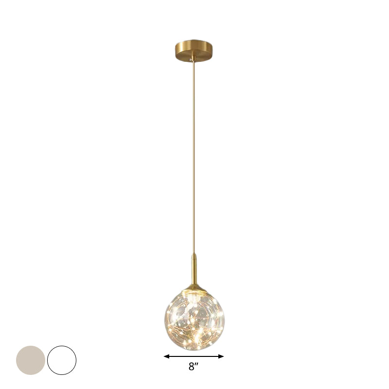 Brass Glass LED Pendant: Modern Sphere Ceiling Lamp for Dining Room ...