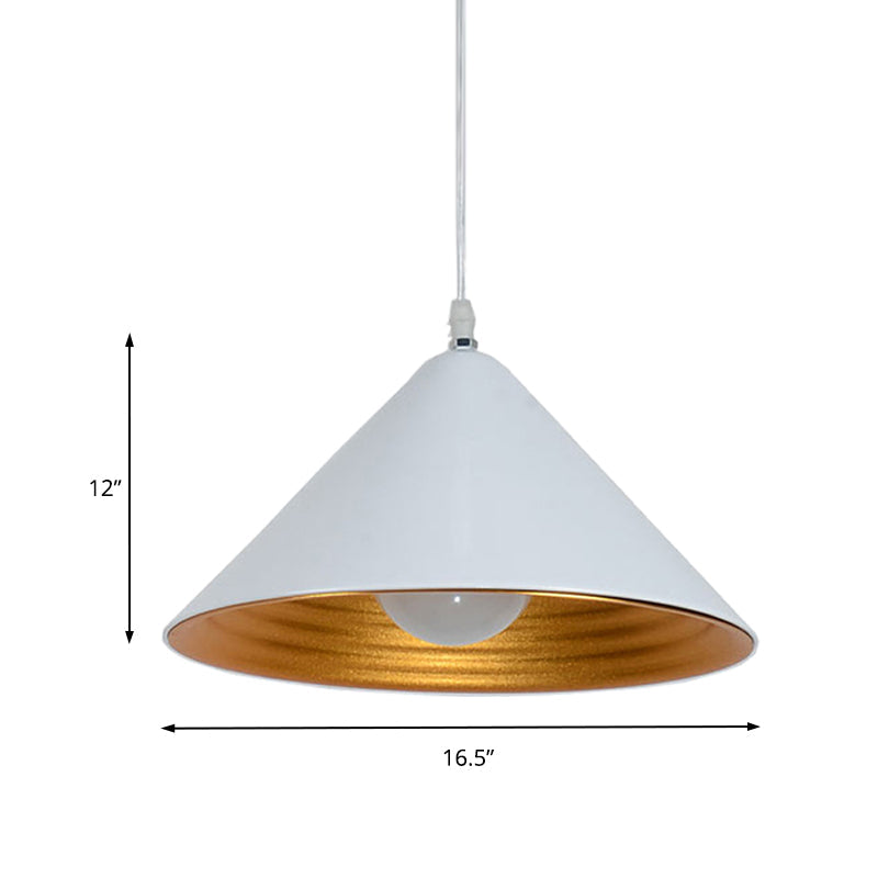 Modern Metal Ceiling Lamp With Gold Ripple Interior - Wide Cone Shade 12.5/16.5 Black Or White