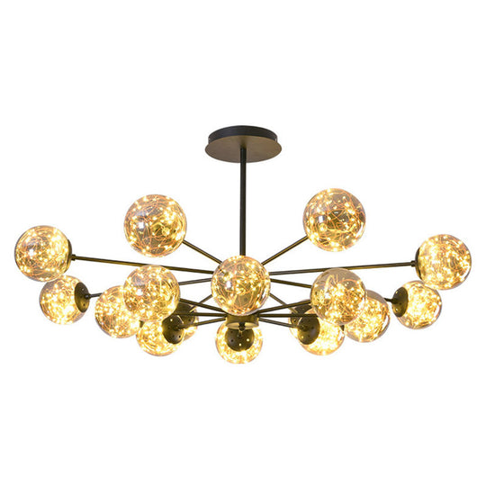 Modern Black Spherical Chandelier For Dining Room - Simplistic Ceiling Pendant Light With Glass