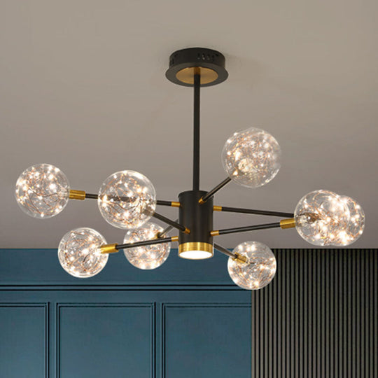 Modern LED Chandelier with Orb Glass Shade - Starburst Hanging Ceiling Light for Living Room