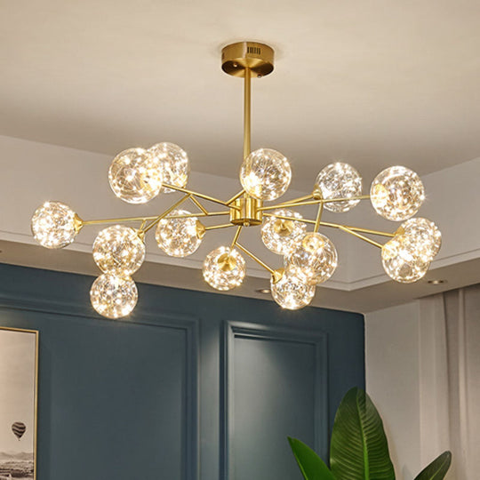 Stylish Minimalist Ball Chandelier - Starry LED Lighting, Cognac Glass, Bedroom Pendant