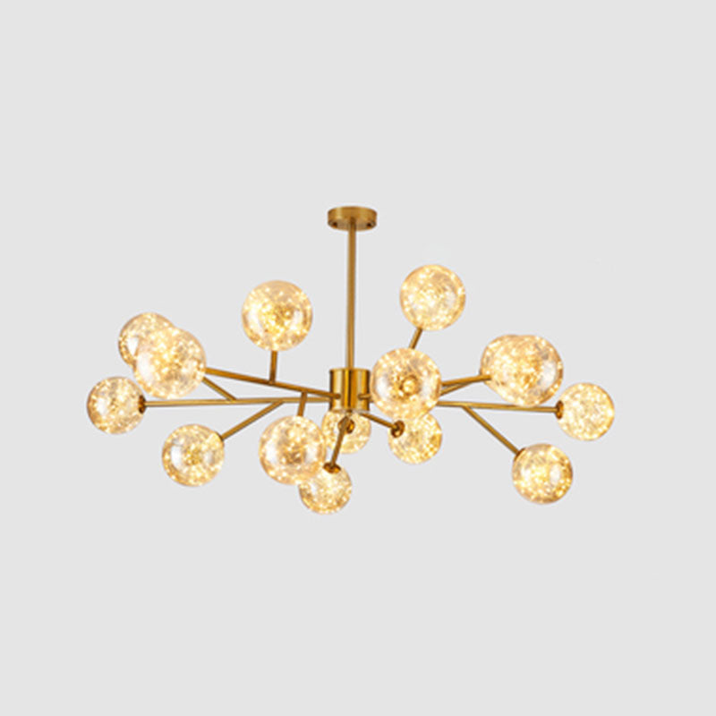 Stylish Minimalist Ball Chandelier - Starry LED Lighting, Cognac Glass, Bedroom Pendant