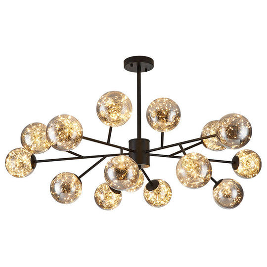 Stylish Minimalist Ball Chandelier - Starry LED Lighting, Cognac Glass, Bedroom Pendant