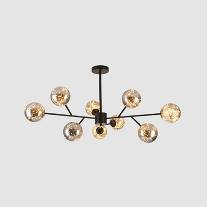 Stylish Minimalist Ball Chandelier - Starry LED Lighting, Cognac Glass, Bedroom Pendant