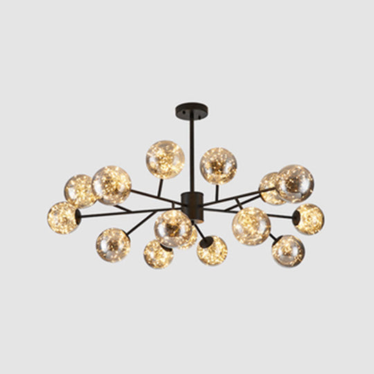 Stylish Minimalist Ball Chandelier - Starry LED Lighting, Cognac Glass, Bedroom Pendant
