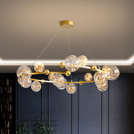 Contemporary Led Glass Orb Chandelier With Glowing String 18 / Gold