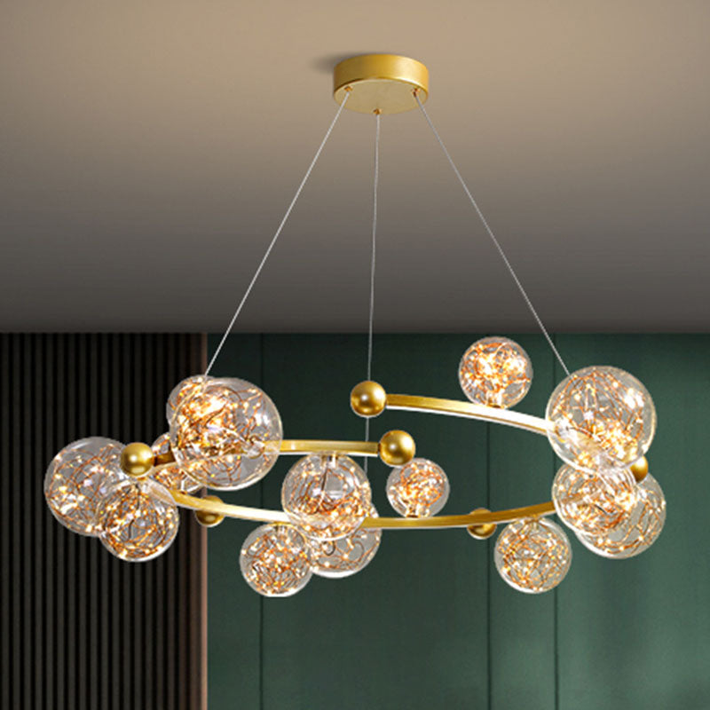 Contemporary Led Glass Orb Chandelier With Glowing String 15 / Gold