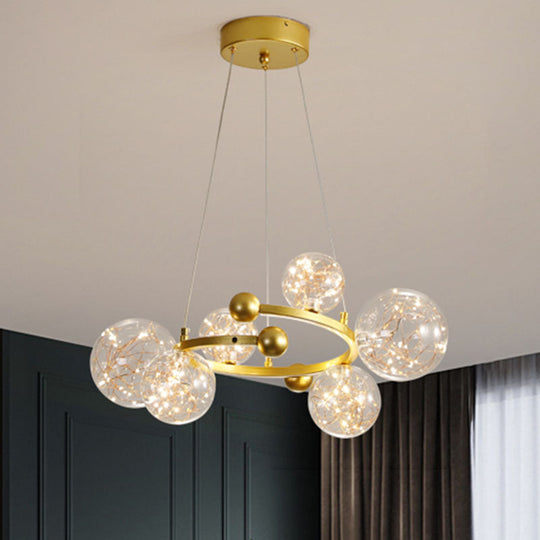 Contemporary Led Glass Orb Chandelier With Glowing String 6 / Gold
