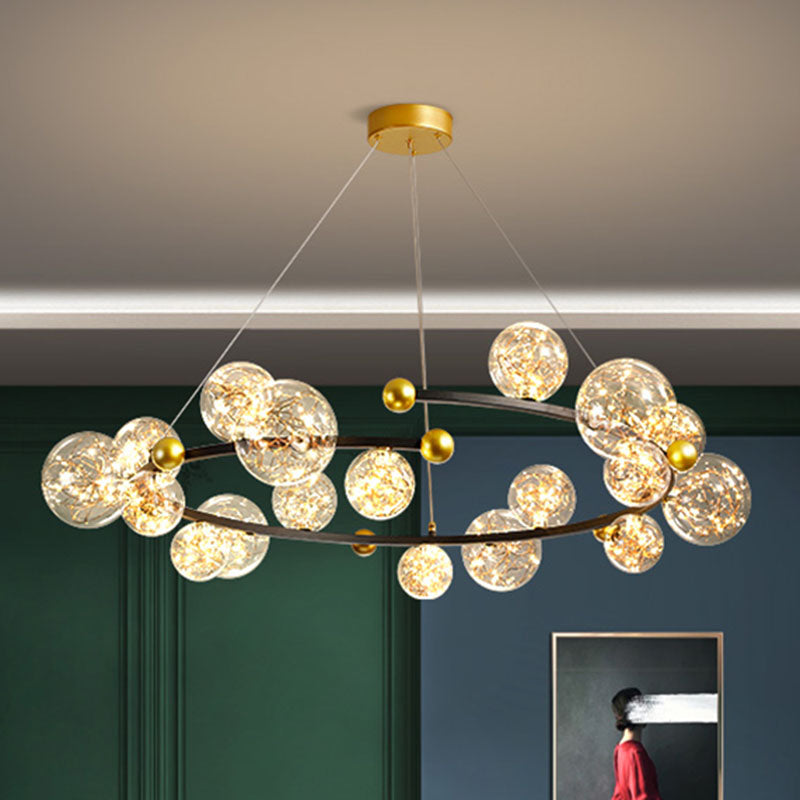 Contemporary Led Glass Orb Chandelier With Glowing String 18 / Gold-Black