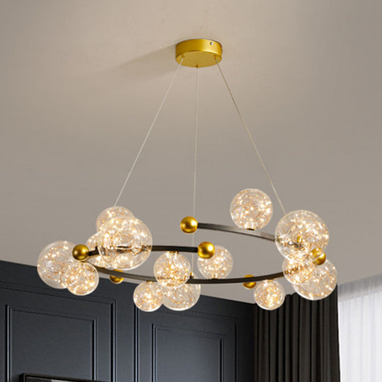Contemporary LED Glass Orb Chandelier - Glow String & Down Lighting