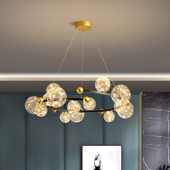 Contemporary Led Glass Orb Chandelier With Glowing String